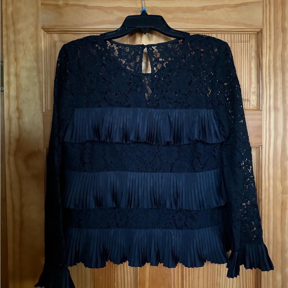J. Crew Black Lace and Pleated Women's Blouse